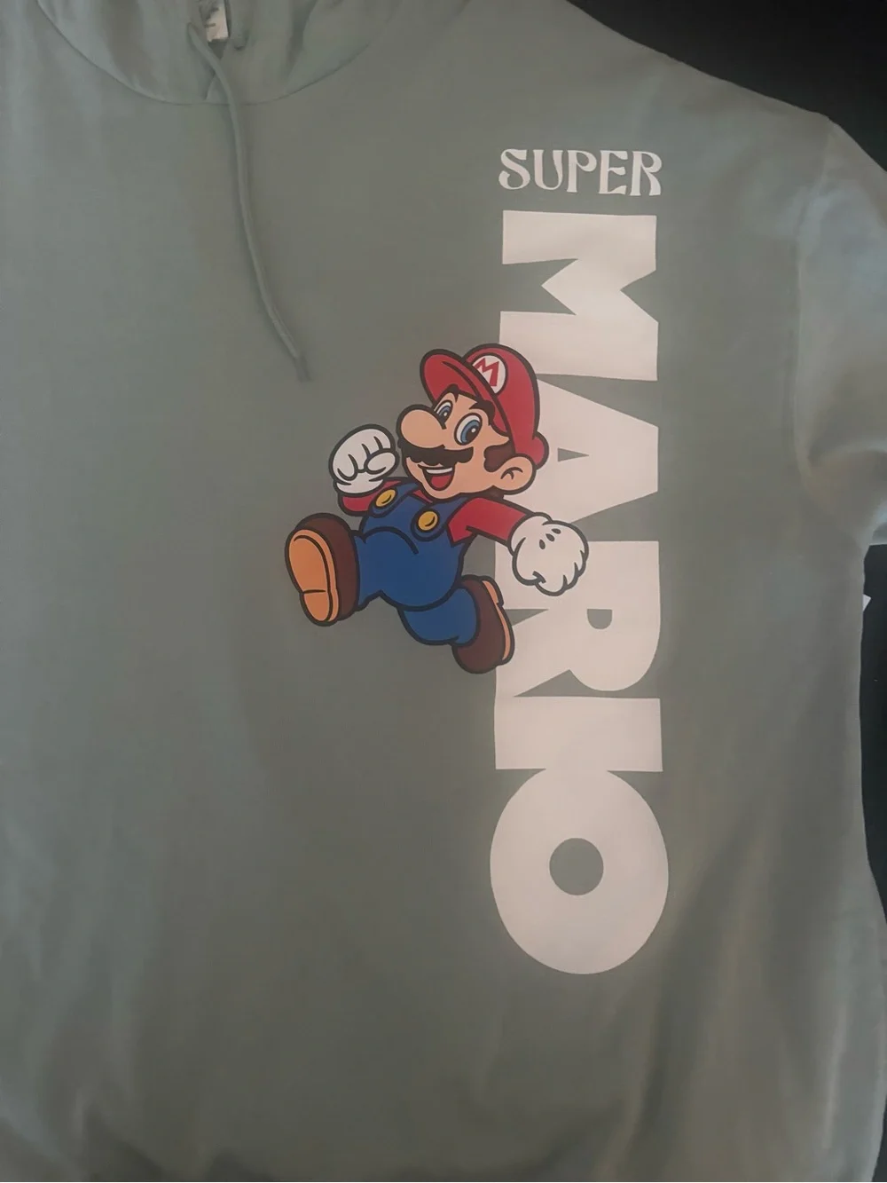 Nintendo Hoodie - Sage Green with White Tag and Multicolor Logo
